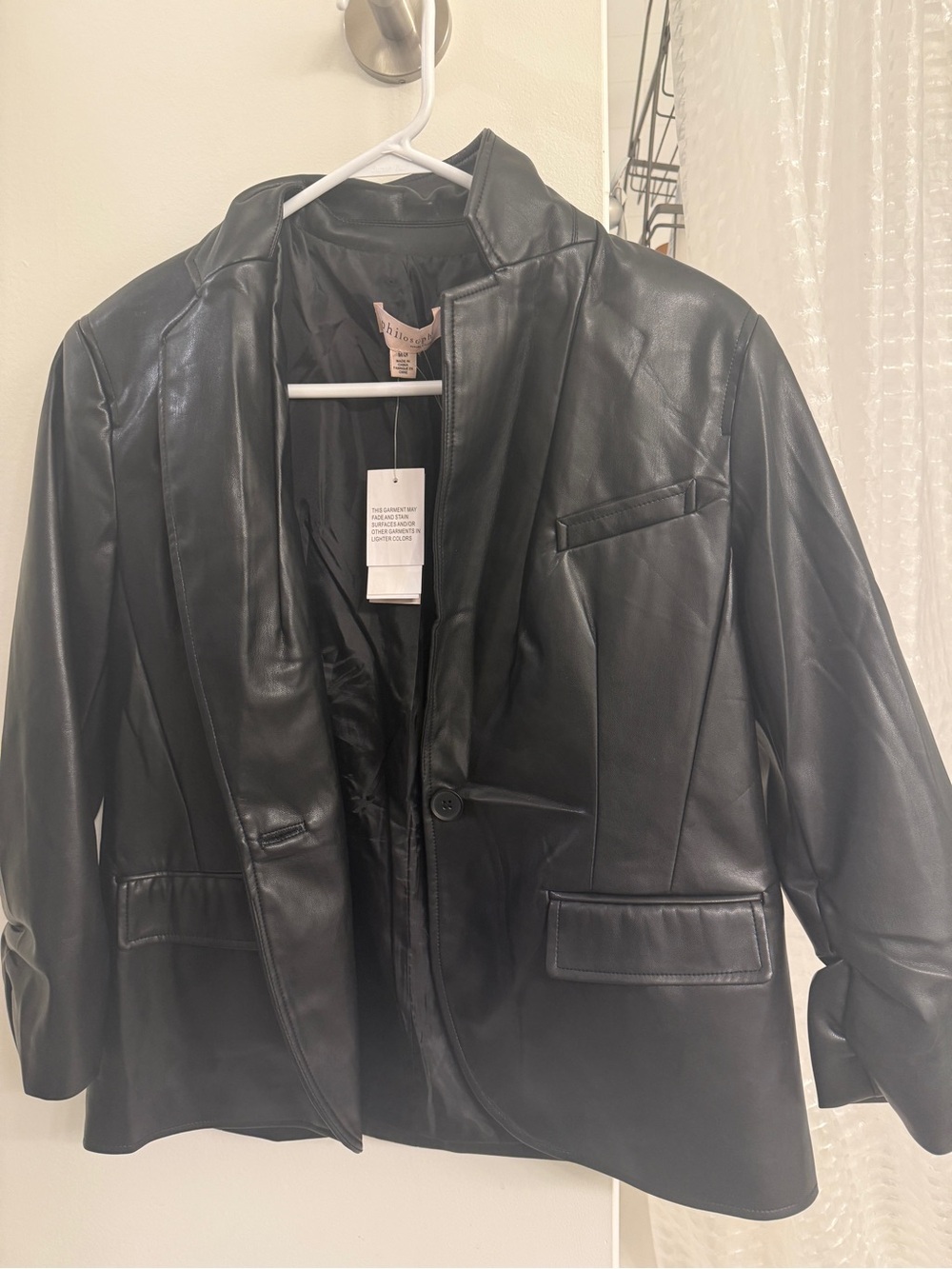 Philosophy Black Faux Leather Blazer Jacket